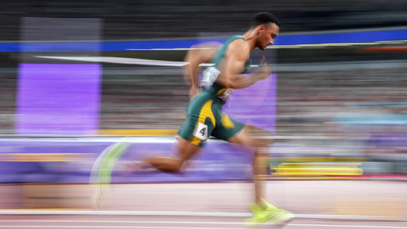 Lythe Pillay of South Africa competes in the Mens 400m heats during the Athletics World Championships in Tokyo, Japan on September 14, 2025. Matrix Images / Nic Bothma