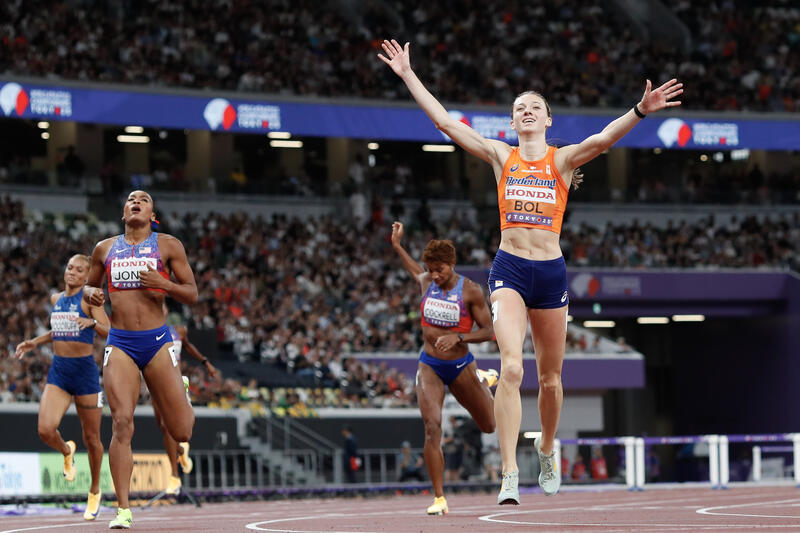 Gold medalist Femke BOL of the Netherlands wins the 400 Metres Hurdles Women during the World Athletics Championships in Tokyo, Japan on September 19, 2025. Matrix Images / Nic Bothma