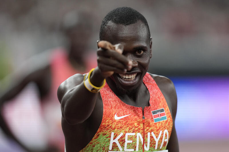 Gold medalist Emmanuel WANYONYI of Kenya reacts after winning the 800 Metres Men Final during the World Athletics Championships in Tokyo, Japan on September 20, 2025. Matrix Images / Nic Bothma
