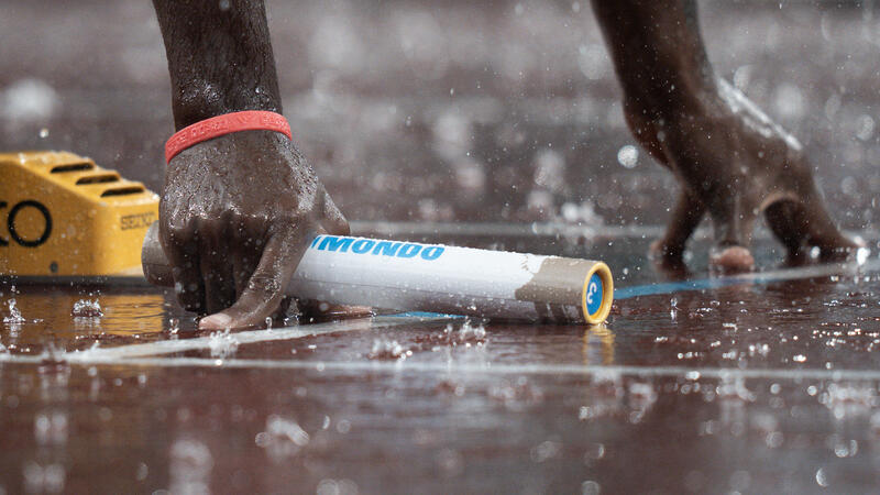 Delano KENNEDY of Jamaica at the start of the 4x400m Final during the World Athletics Championships in Tokyo, Japan on September 21, 2025. Matrix Images / Nic Bothma