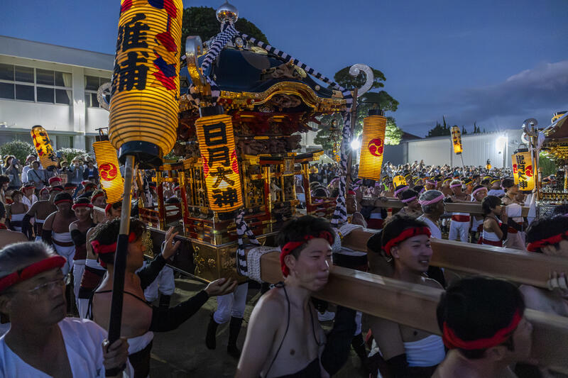 Participants take part in the Ohara Hadaka Matsuri festival in Ohara, Chiba, Japan on September 23, 2025. The festival held on 23–24 September 2025 in the coastal town of Ohara, Chiba, is a centuries-old Shinto festival with origins in the Edo period. Traditionally, the event is a communal prayer for a bountiful harvest and a successful fishing season, reflecting the deep connection between coastal communities and the natural world. Participants, wearing only the traditional fundoshi loincloths, carry heavy mikoshi (portable shrines) through the streets in a lively procession, accompanied by chants, drums, and the energy of the crowd. The festival’s most dramatic moment is the Shiofumi ritual, in which the shrine-bearers wade into the Pacific Ocean, braving the waves as an act of devotion and purification, symbolically linking human effort to the forces of nature. The festival concludes with a lantern-lit parade through the streets and a farewell ceremony, creating a striking visual spectacle at sunset. As part of Japan’s broader tradition of hadaka matsuri or Naked Festivals, the Ohara Matsuri emphasizes endurance, faith, and community solidarity, while preserving regional identity and continuity from the Edo period to the present. Celebrated at the start of autumn, the timing also aligns with Japan’s seasonal cycles, marking the transition from the harvest season to the cooler months and highlighting a cultural rhythm that honors nature’s cycles, human labor, and the enduring spiritual connection between people and the sea. Matrix Images / Simon Bonny