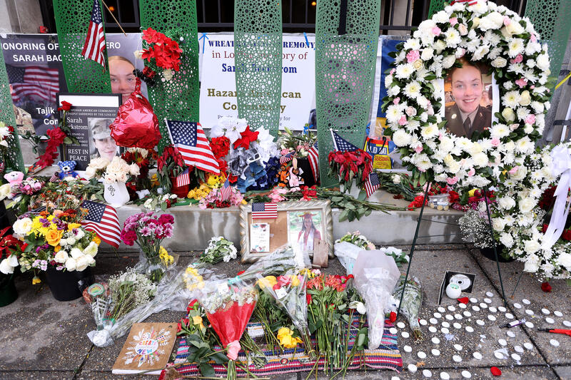 A makeshift memorial where two National Guard members were shot, In Washington DC, USA.
