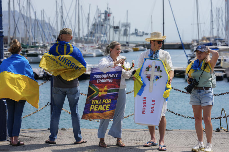 Protest against Russia involvement in naval exercises in Cape Town, South Africa