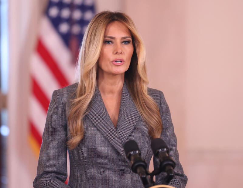 US First Lady Melania Trump delivers remarks in the White House in Washington, DC, USA.