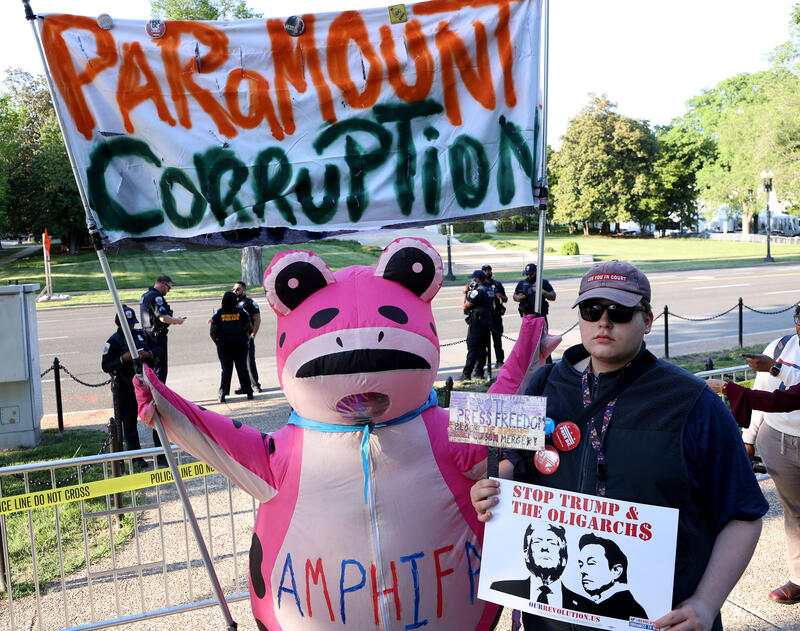 Protest against proposed Paramount-Warner Bros merger in DC