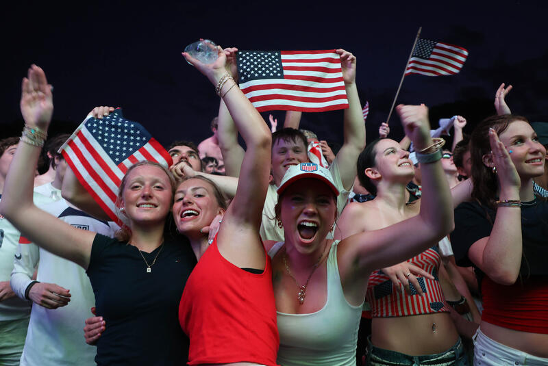 Fans cheer during the USA vs BIH 2026 FIFA World Cup match in Washington DC, USA.
