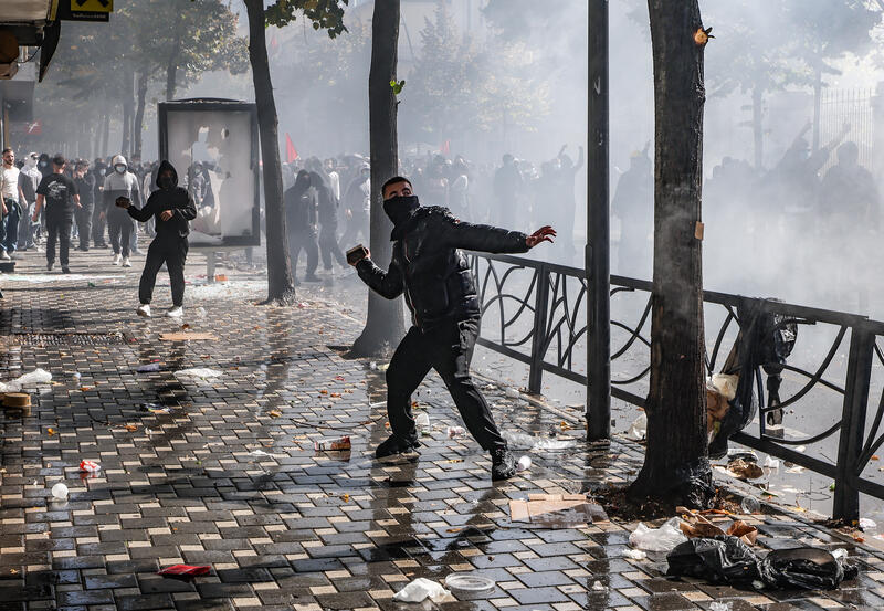 Violent protest of Students in Tirana, Albania